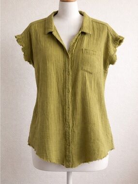 Umgee Olive Green Short Sleeve Button Down Top